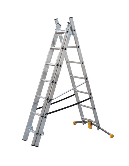 Gierre Modula 3 section extending aluminium ladder, parallel uprights