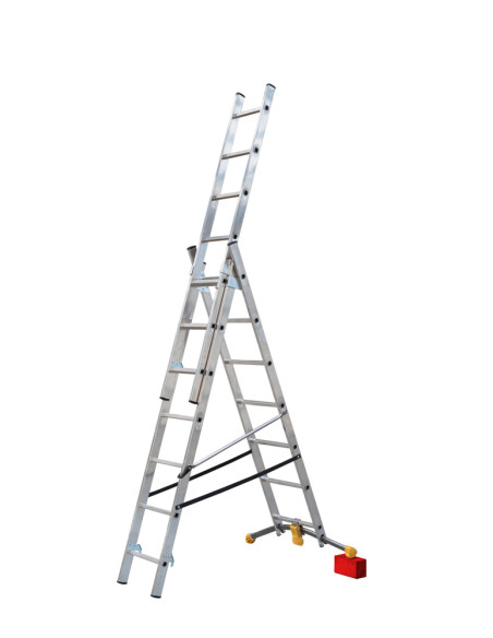 Gierre Modula 3 section extending aluminium ladder, parallel uprights