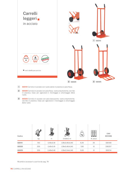 Carrello Gierre con ruota pneumatica GE010, economico in acciaio, portata 200 kg